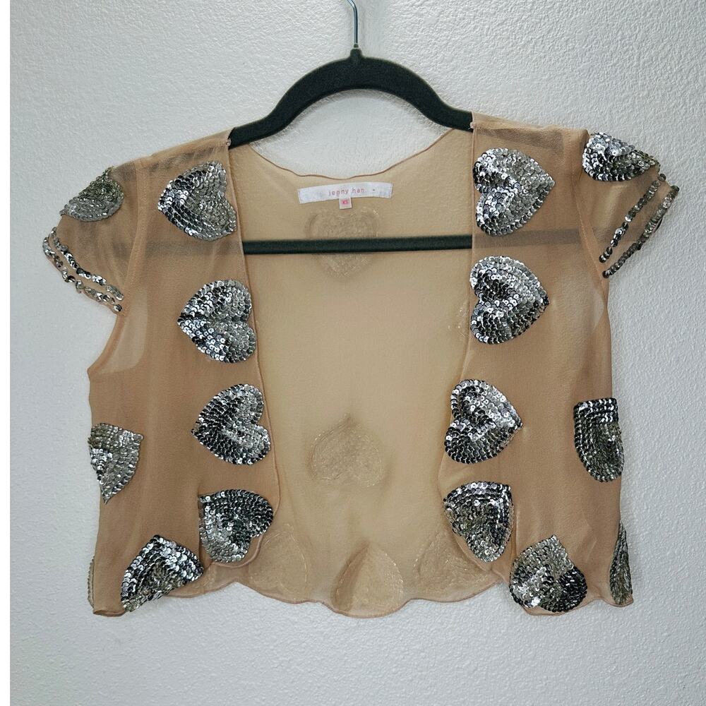 Sequin Heart Embellished Blouse - Tan